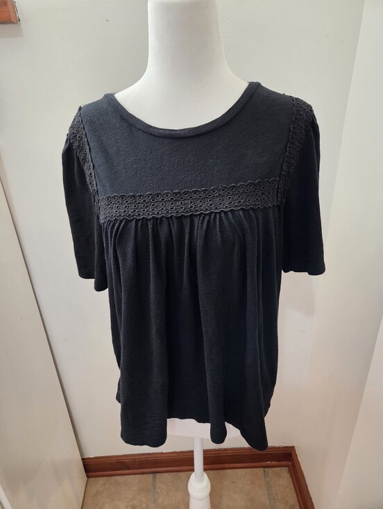 GAP Tops - Gap Black Crochet Eyelet Babydoll Boho Coastal 3/4 Sleeve Blouse | Medium